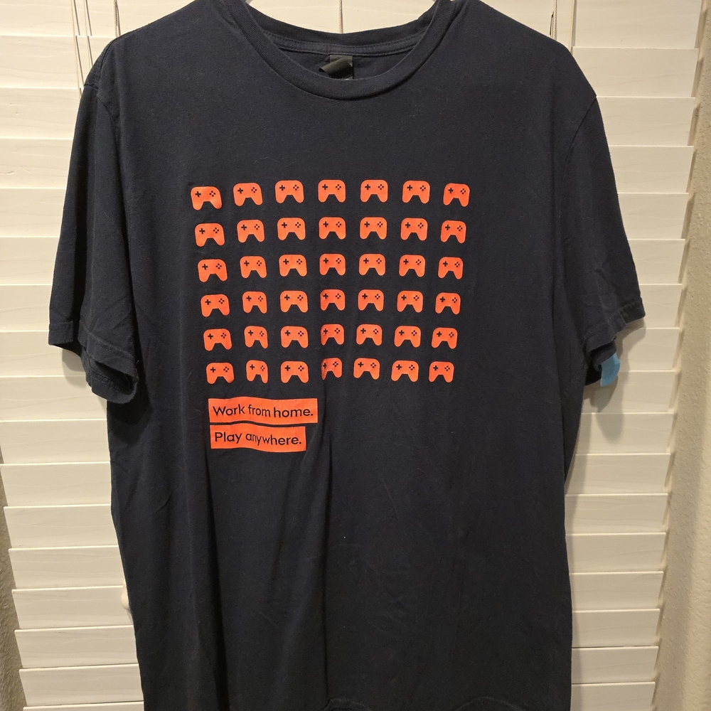 Work From‎ Home Play Anywhere Black Graphic Tee Orange Video Game Controller